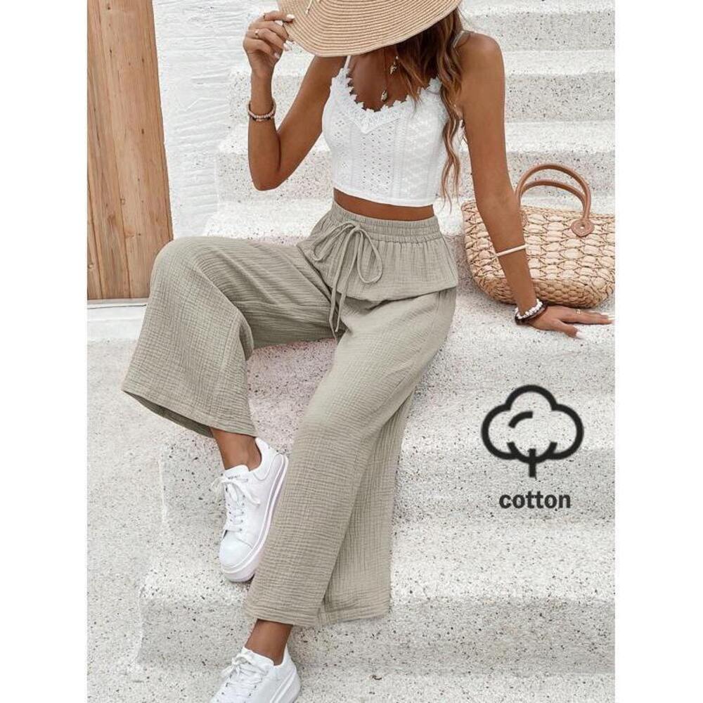 Frenchy Women's Solid Color Waist Tie Wide Leg Loose Casual Pants Winter B